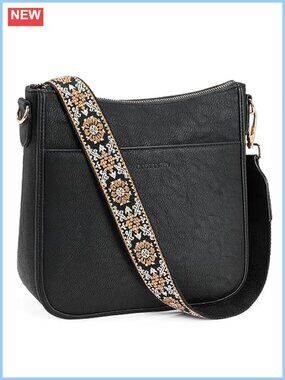 Vegan Leather Crossbody Hobo Bag Wide Guitar Strap